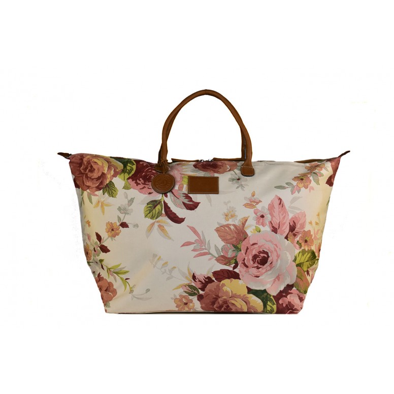 BOLSO SAFARI TELA BLANCA FLORES L