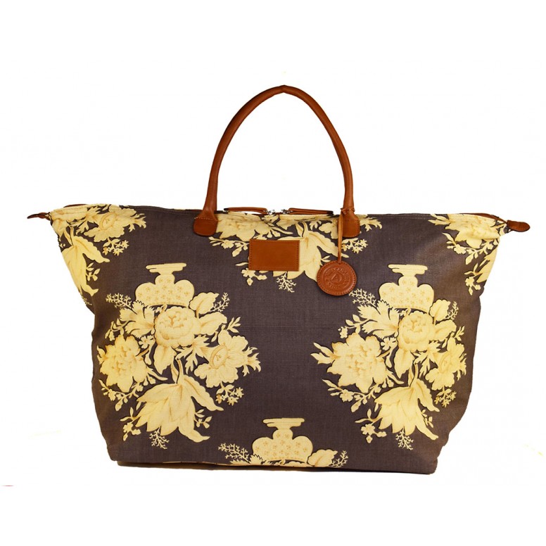 BOLSO SAFARI TELA AZUL FLORES L